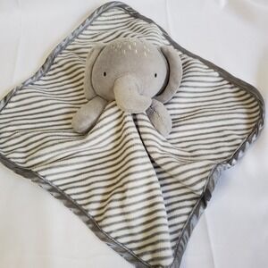 Wonder‎ Nation Baby Elephant Lovey Gray Stripes w Satin Plush Security Blanket